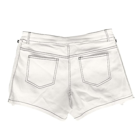 90s Off White Denim Skort Skirt Short Side Zippers Crochet Lace Trim Pockets M - Picture 6 of 8